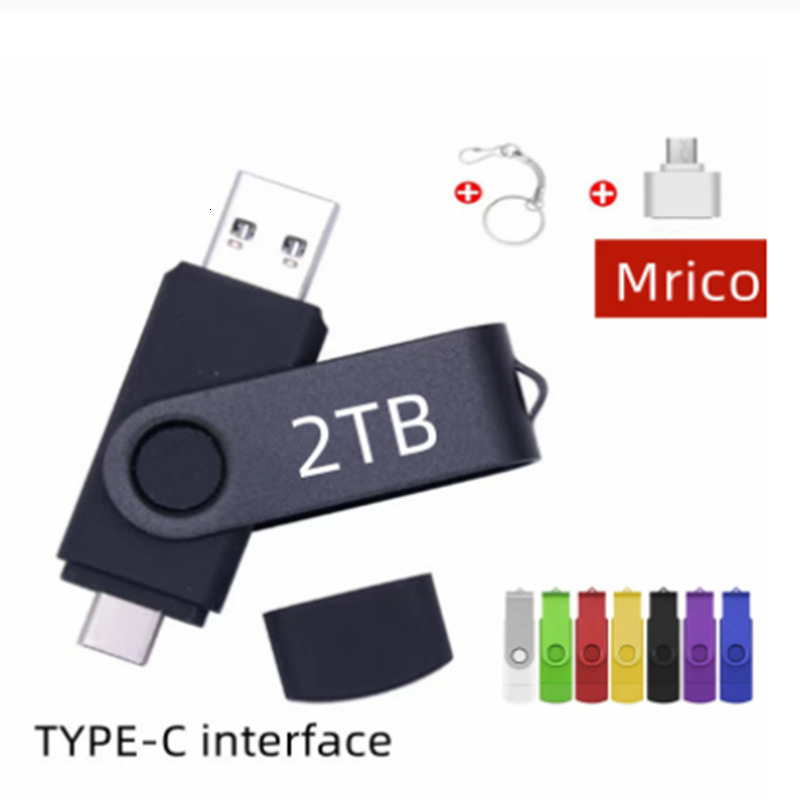 TYPE C USB 2.0 Flash Drive OTG Pen Drive 1TB 2TB USB Stick 2 in 1 High Speed Pendrive External Storage Memory Stick Gift Keychain