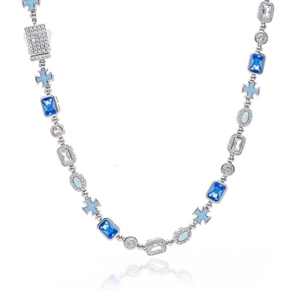 Hip hop Necklace Geometric Oil Droplets Cross Tennis Chain 6mm Chilled Zircon Gemstone Pattern Chain Jewelry Womens Gift W251020 - view 7