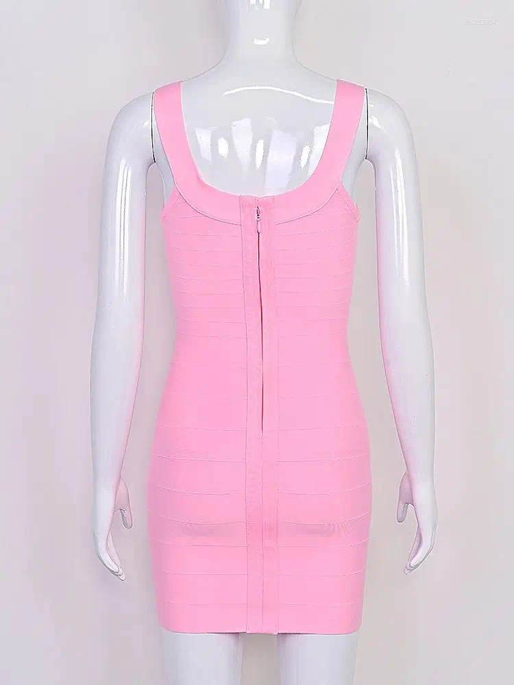 Casual Dresses BEAUKEY Trendy Pink Ginger Bandage Mini Party Dress Women Quality Sexy Bustier Backless Bodycon Club Birthday