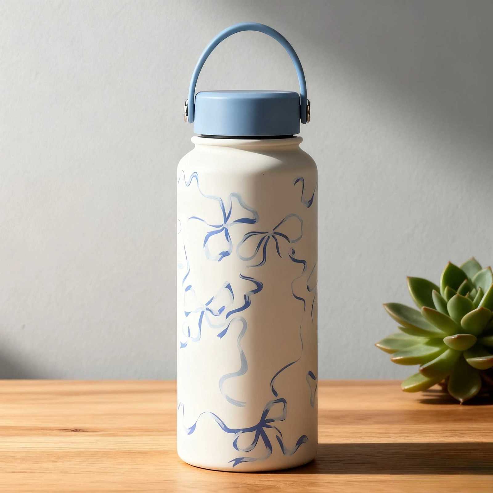 1L Cute Insated Bottle Large Flower Stainless Steel Thermos Portable Vacuum Sports Water Bottle Outdoor Flask Y251020