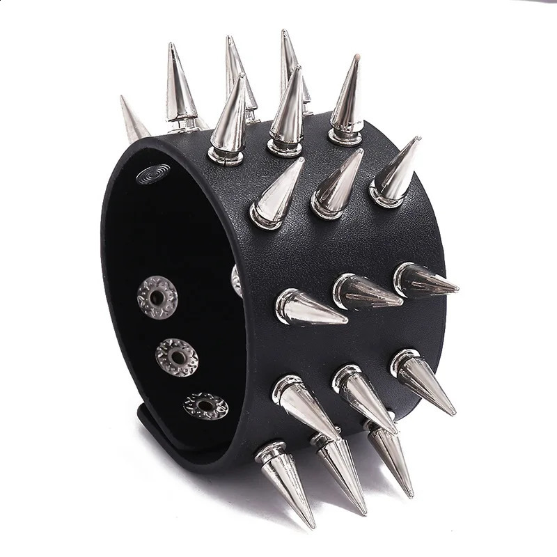 DIEZI Personality Hip Hop Men Spiked Rock Bracelet Bangle Women Vintage Punk Cosplay Black PU Leather Wrap Bracelet Jewelry 251020