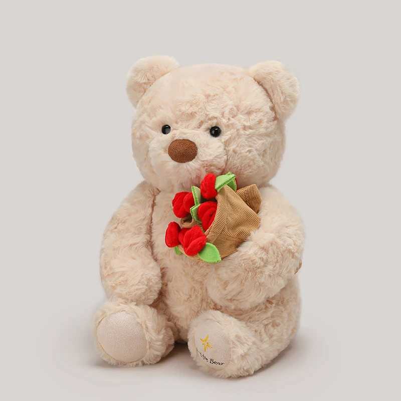 Kawaii Roses Bear Plush Toy Soft Bear Wear Rose Hat Stuffed Doll Romantic Gift for Lover Home Decor Valentines Day Gifts J251020