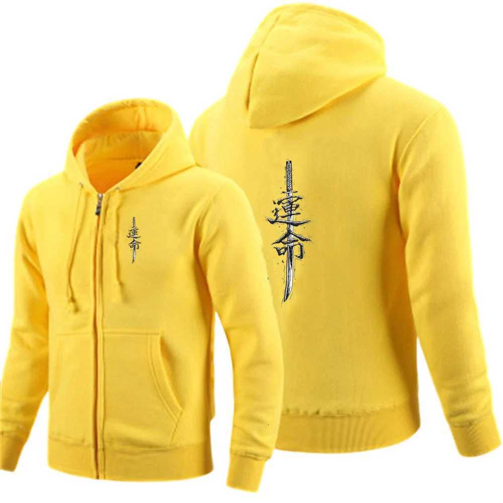 Japanese samurai sword fate pattern 2025 Men New Long Sleeves Cotton Solid Color Zipper Hoodies Sweatshirt Fashionable Coat W251020