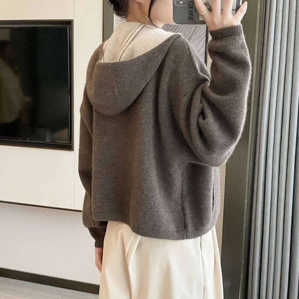 Women's Air Cashmere Cardigan Loose Padded Knit Hoodie Contrast Zipper Sweater Fall Winter Coat New Style Casual Comfortable 251020 251020