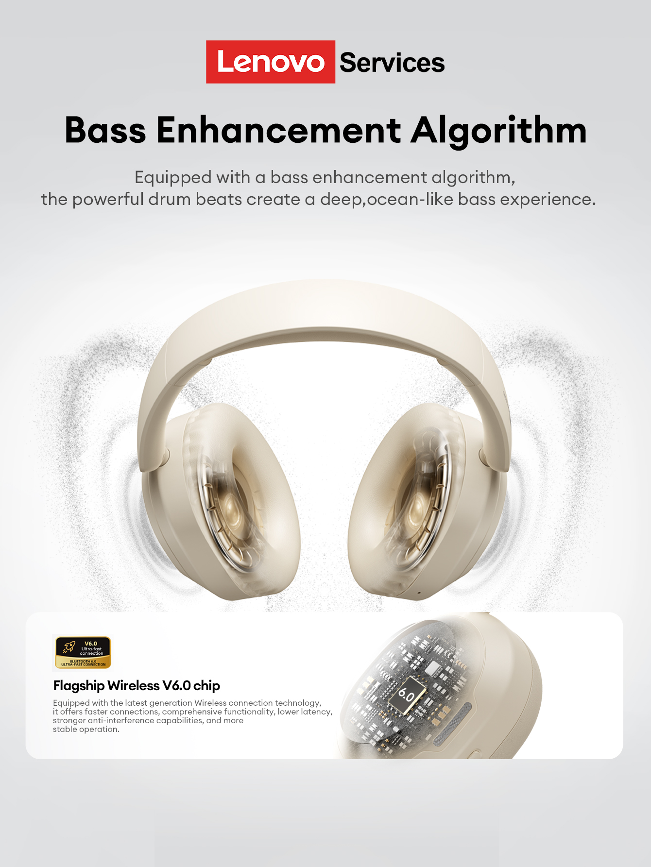 LenovoService Over-Ear Bluetooth 6.0 Wireless Headphones LE601 High-Fidelity Sound Comfortable Noise-Cancelling Gaming-Grade Performance Extra-Long Ba