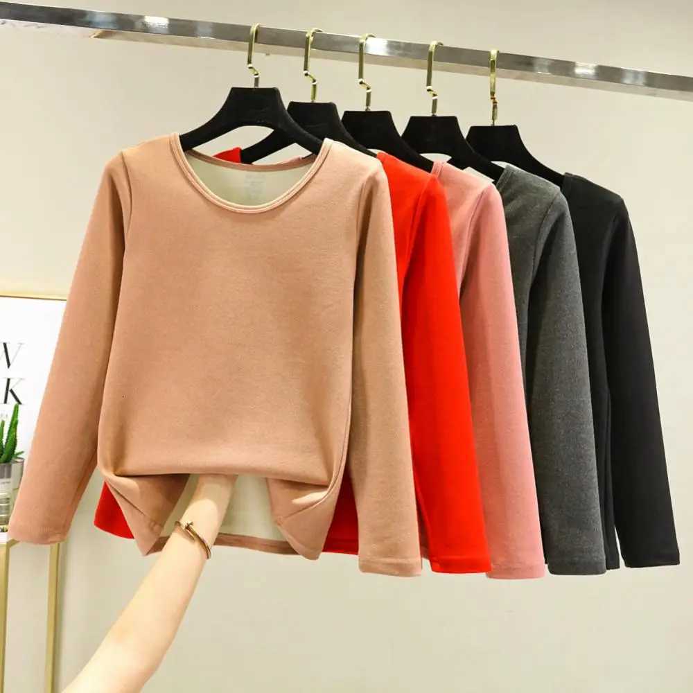 Fashion Women Thickened Bottomed Shirt Winter LongSleeved Basic Shirt Solid Color Warm Slim Thermo Lingerie Thermal UnderwearT251020
