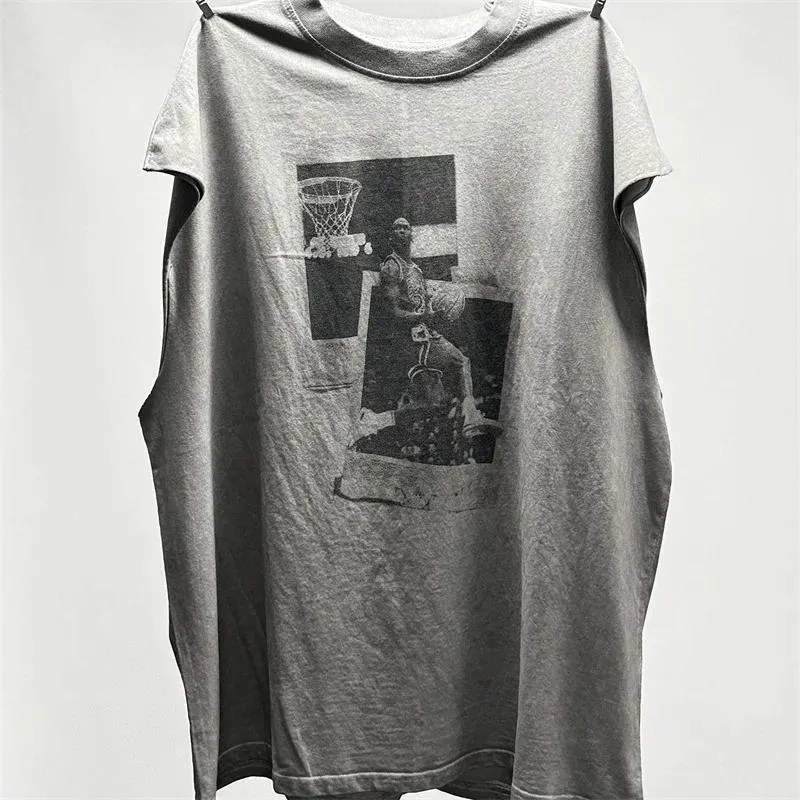 Men's T Shirts American High Street Hip-Hop Heavy Wash to Make Old Manual Destruction Direct Print Loose Casual Short-Sleeve T-shirt