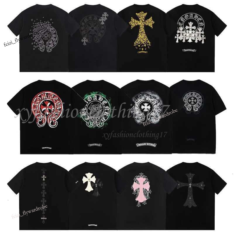chrome Summer Fashion women T Shirt Brand Cross Croheart Gothic Horseshoe Sanskrit Print Fashion Short Sleeve men chrome T Shir a7