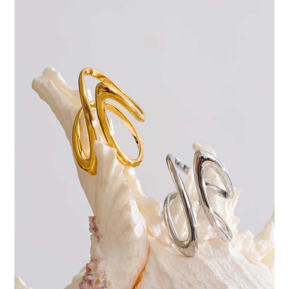 Yhpup Minimalist Stainless Steel Geometric Finger Ring Stylish Unique Design Trending Jewelry PVD Waterproof Plated J251020