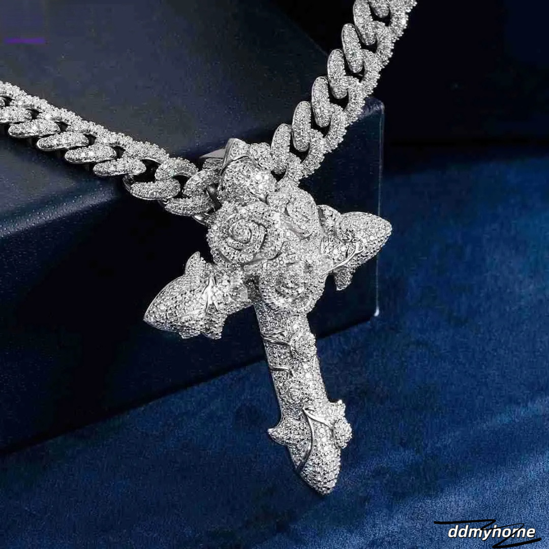 Name Personalized Make Pass Tester Iced Out Vvs Dia Moissanite Cross Pendant Rapper Custom Character For Men V2 Ddmyhome