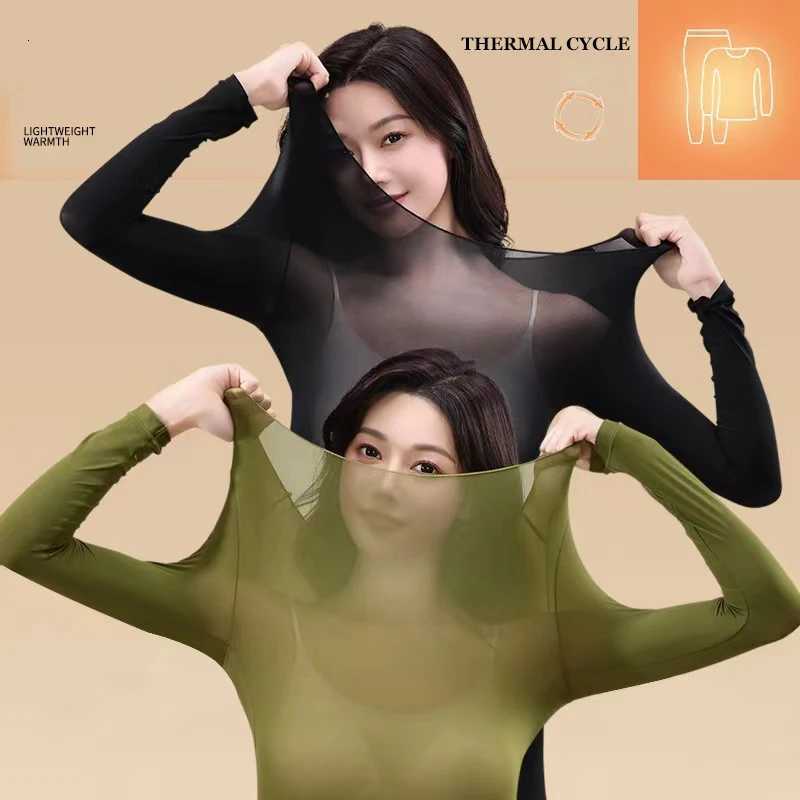 Seamless Thermal Underwear Set Womens Ultrathin Highly Elastic Set Comfortable Long Sleeve Warm Innerwear 2Pcs Casual SuitT251020