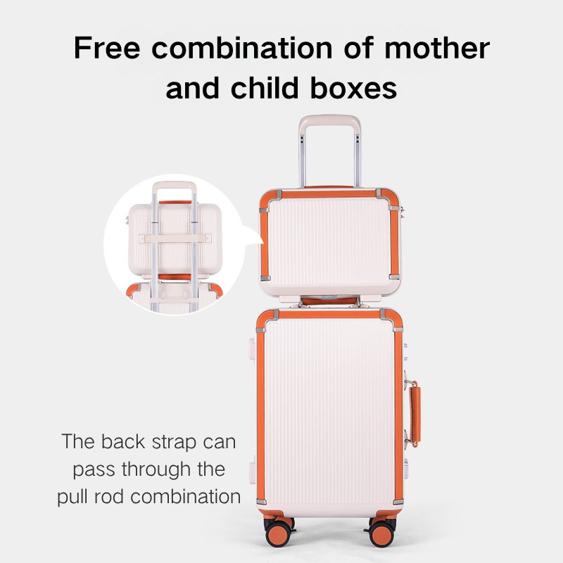 Large Capacity PC Travel Luggage with Silent Wheels, Minimalist Luxury Suitcase (20/24/28 Inch, Brown/Beige) Featuring Mother - Child Combination & Si