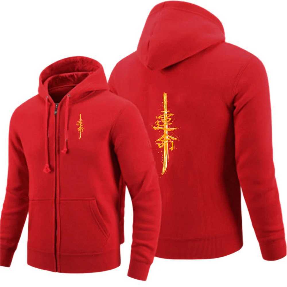 Japanese samurai sword fate pattern 2025 Men New Long Sleeves Cotton Solid Color Zipper Hoodies Sweatshirt Fashionable Coat W251020