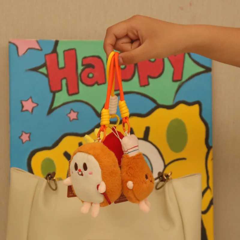 French Fries Burger Plush Keychain Couple Hanging Decor Cute Food Shape Bag Charm For Girls Car Keys Backpack Accessories J251120