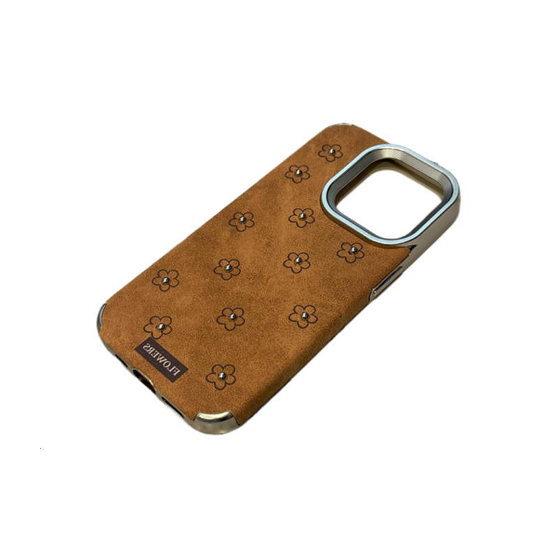 Autumn and Winter Brown Leather Three-Dimensional Flower Suitable for iphone 17promax Phone Case iPhone16 Anti-Fall 15/14