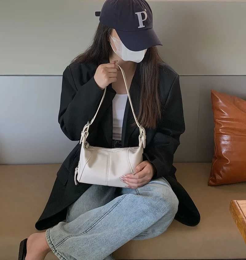 Korean Style Shoulder Bag For Women Trendy Motorcycle Handbag PU Purse For Young Girl Street Wear Solid Versatile BagT251020