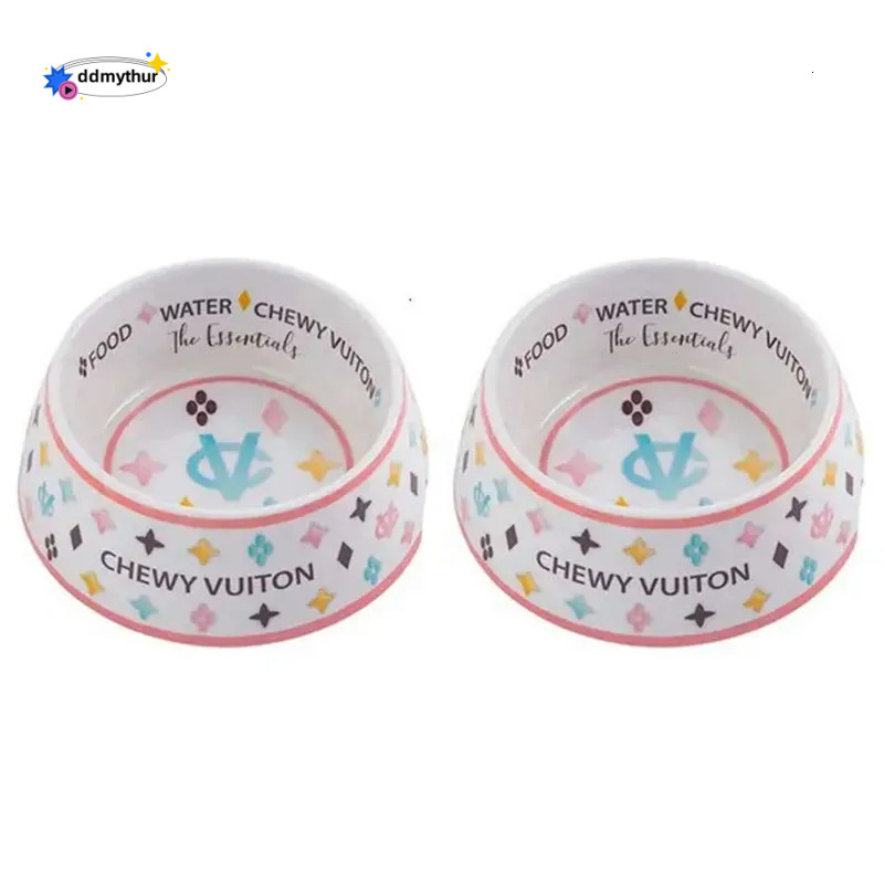 Pet Food Water Bowl Set with Mat - Anti-Slip Melamine Feeding Dish for Cats and Dogs, Wide Base ddmythur