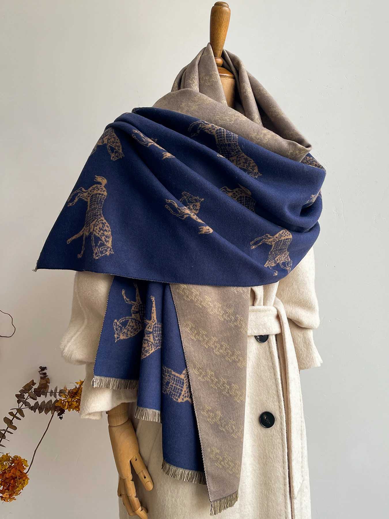 Womens Autumn Winter Faux Cashmere Scarf Warm NeckCare Shawl Wrap with New Jacquard Design Convertibility to a BlanketL251020