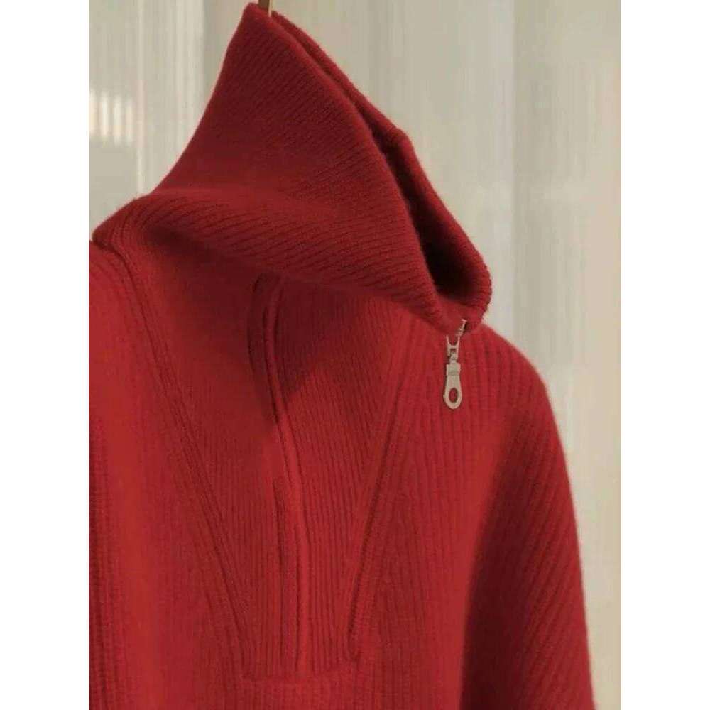 Red High-End Cashmere Sweater With Half Zipper Lapel Year Of The Dragon Design Knitwear For Men Women 251020 251020