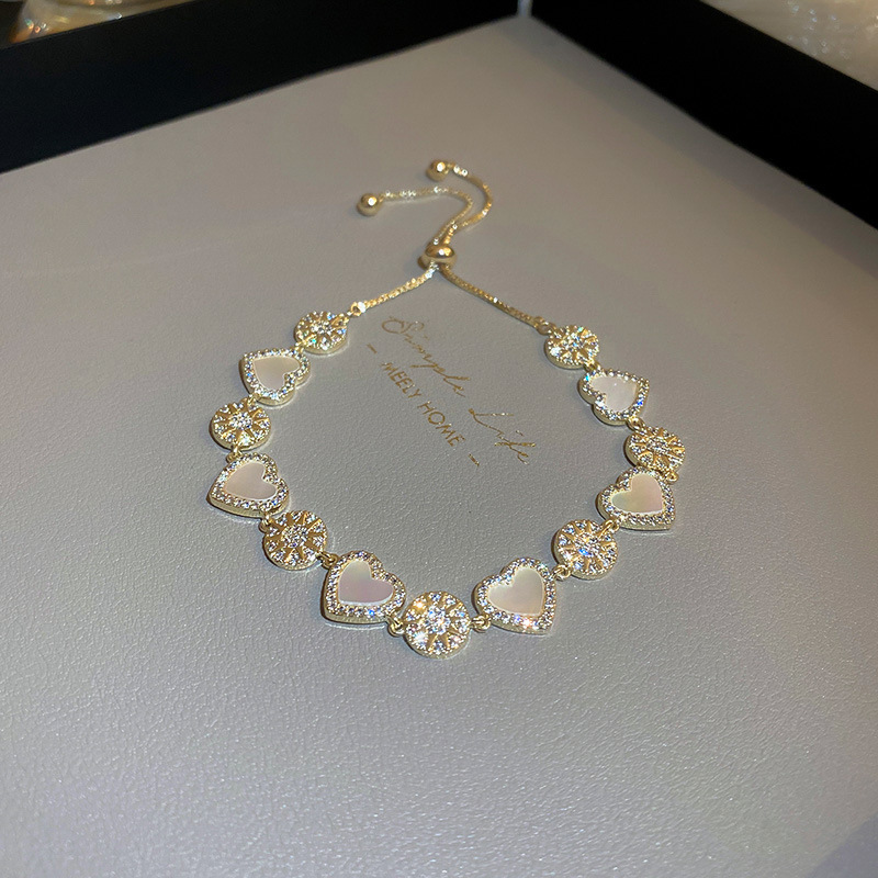 Real Plated Romantic Rose Gold Zircon Ins Style Suower Heart Bracelet Sweet Accessories New Women - view 5