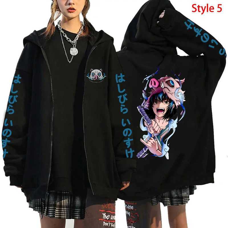 Hot Anime Hashibira Inosuke Printing Zipper Hoodies Women Men Fashion Y2k Personality Zipper Long Sleeve Hooded Sweatshirt W251020