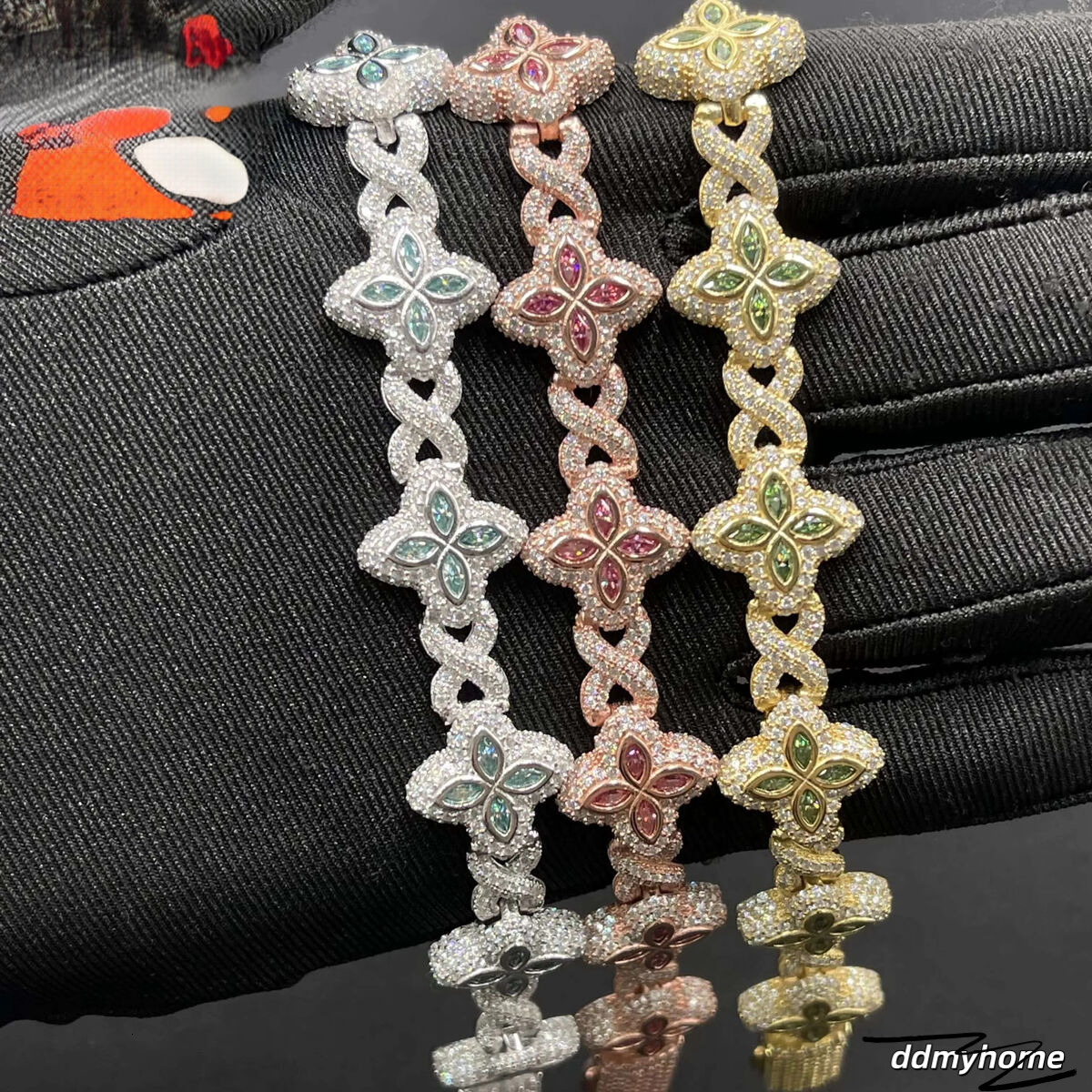 Jewelry 15Mm Marquise Flower Design Four Leaf Clover Sier Iced Out Moissanite Cuban Link Bracelet Men Women Ddmyhome
