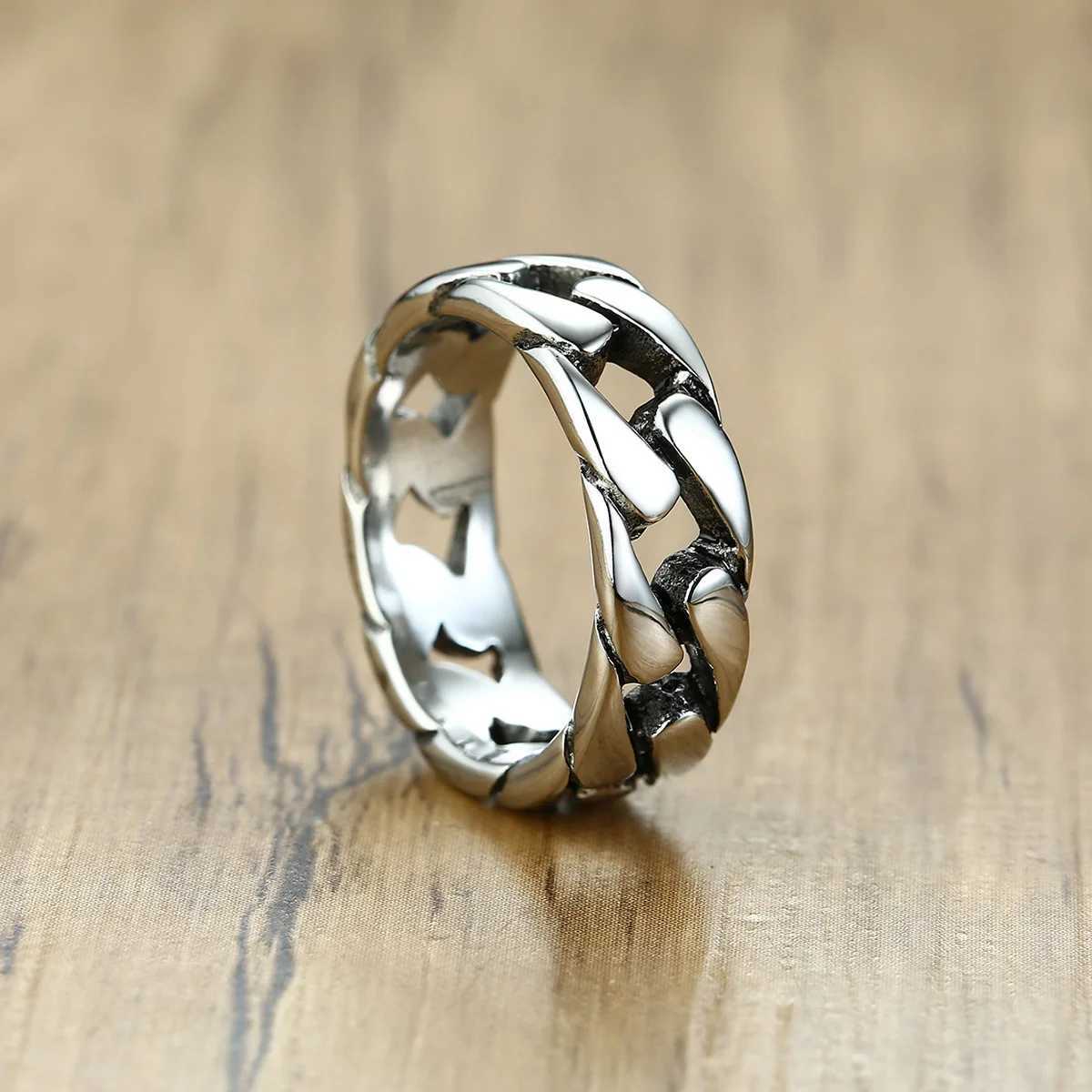 Man Vintage Oxidized Stainless Steel Rings Links Shaped Finger Band Punk Rock Alliance Father Boyfriend Valentines Day Gift J251020