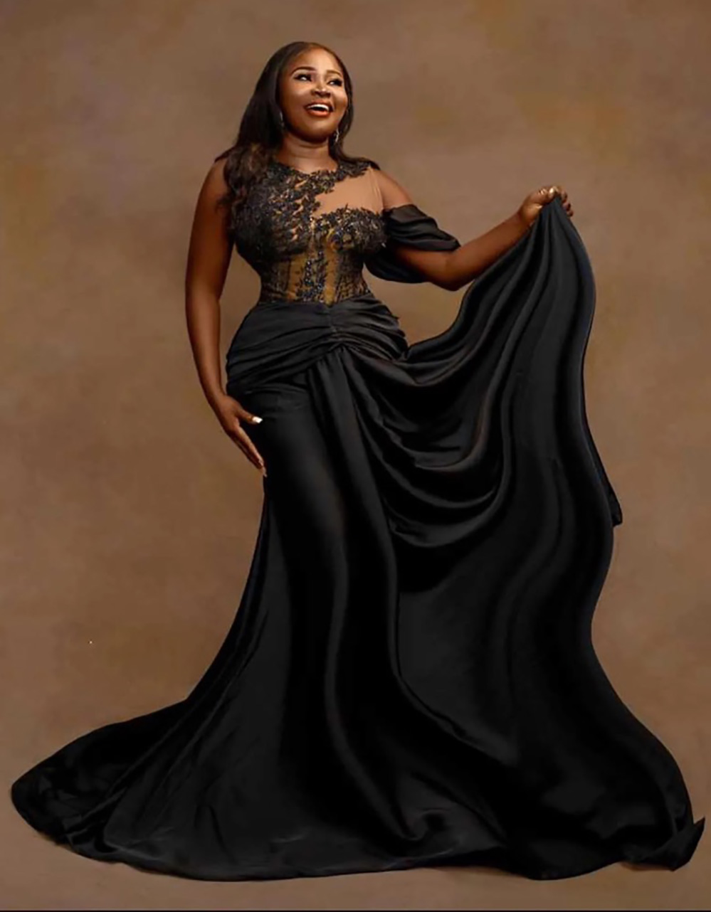 Prom Gown Black Evening Dresses Party Girls Pageant Graduation Formal Mermaid Beaded Crystal Zipper Lace Up Custom New O-Neck Sleeveless Elastic Satin