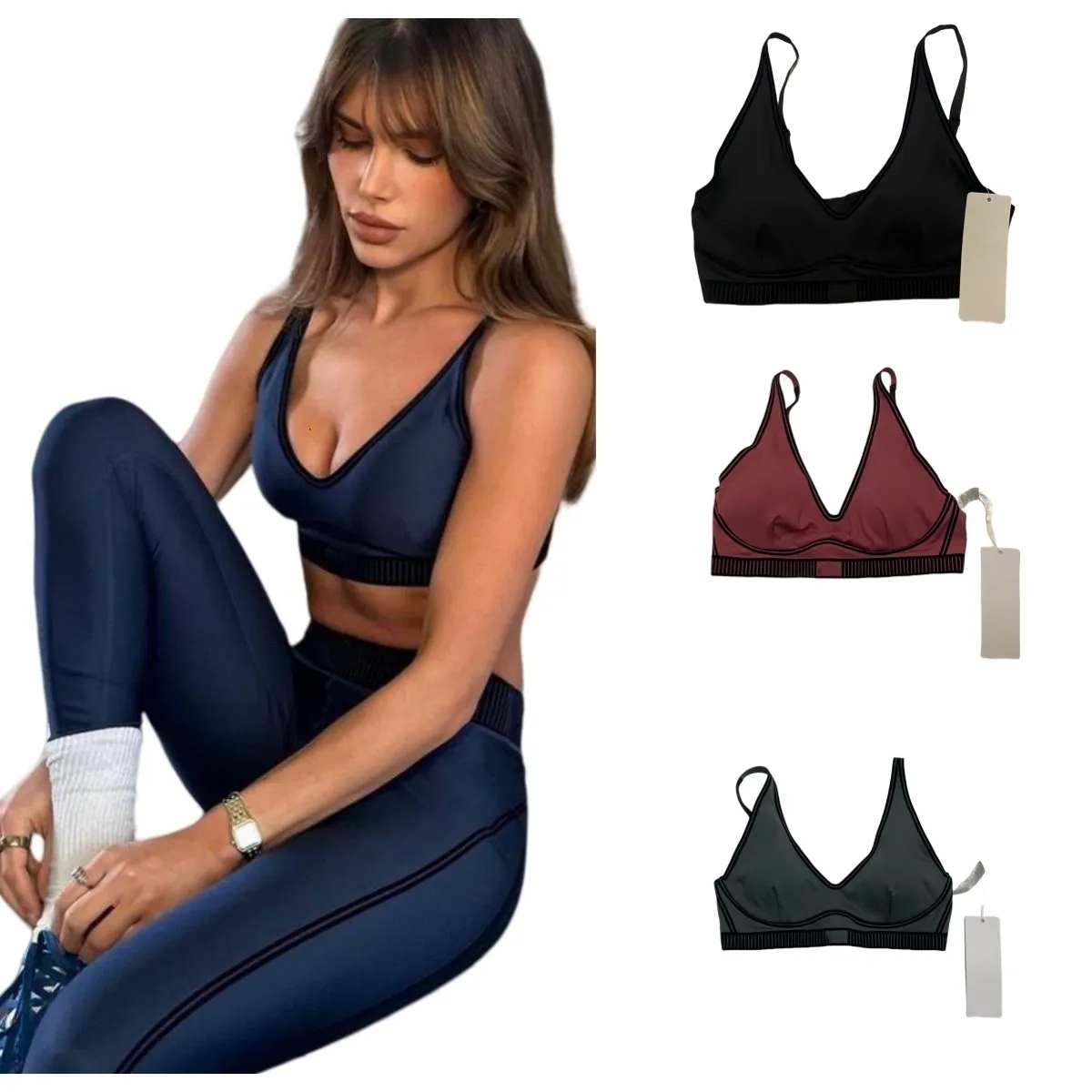 5A New Sets Designer Sports gym set U Bra Leggings High Striped Pants set Yoga Outfits Summer aloliness women clothes