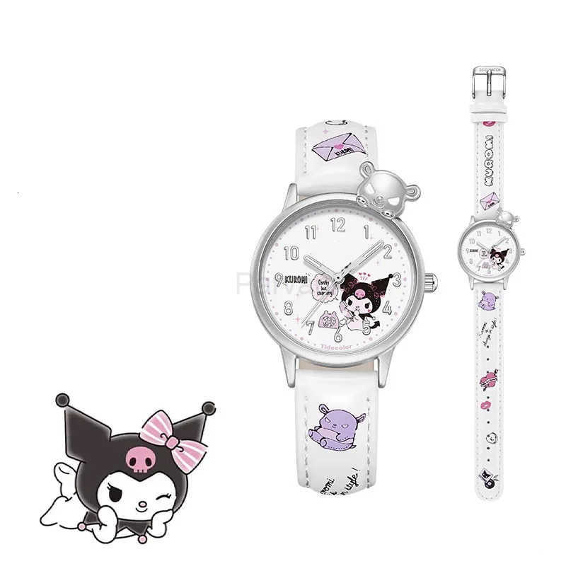 Sanrio Sanrio Water Resistant Watches Kawaii Cartoon Anime Hello Kitty Kuromi Cinnamoroll High Quality White Leather Watch Girl Gifts L251020
