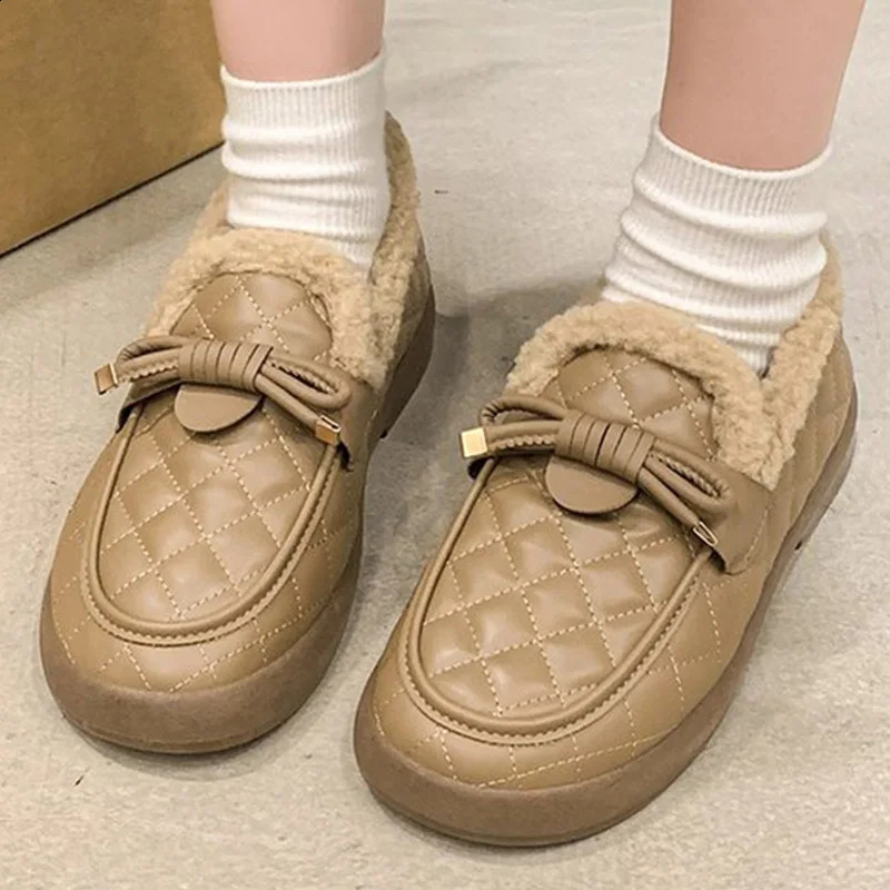 Pu Leather Snow Boots for Women Winter Korean Bowknot Detor Plush Booties for Woman Non Slip Keep Warm Snow Boots Lady 251013