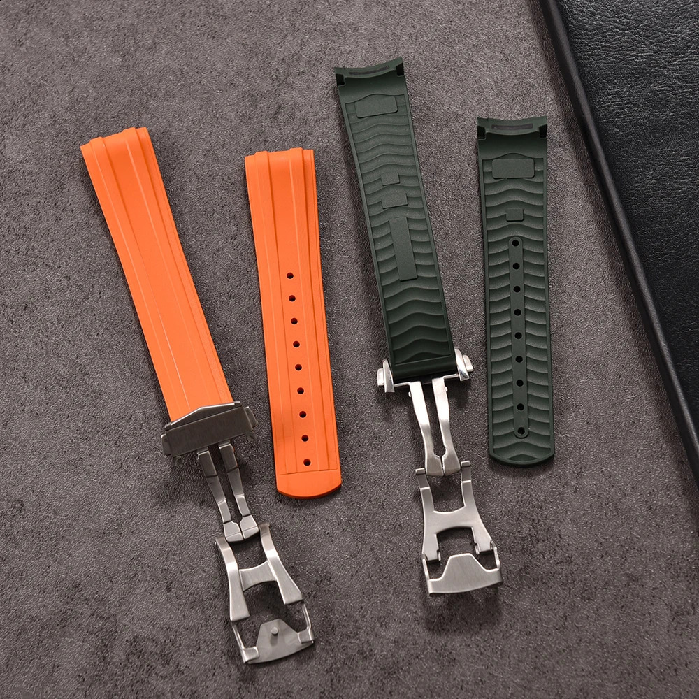 20mm Soft FKM Fluorous Rubber Curved End For Omega Strap For Seamaster 300 Diving Belt Fold Buckle Replacement Watch Band 251016