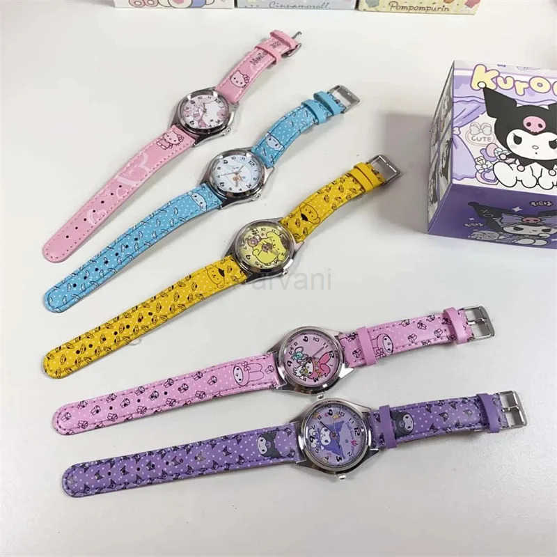 Sanrio Anime Sanrio PU leather electronic watch kulomi bigeared dog Melody childrens watch gift with gift box L251020