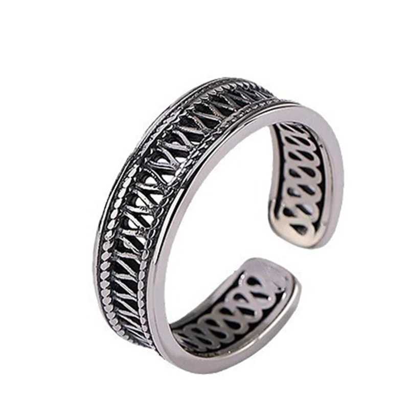 PANJBJ 925 Sterling Silver Texture Ring For Women Hollow Out Minimalism Vintage Jewelry Gift J251020
