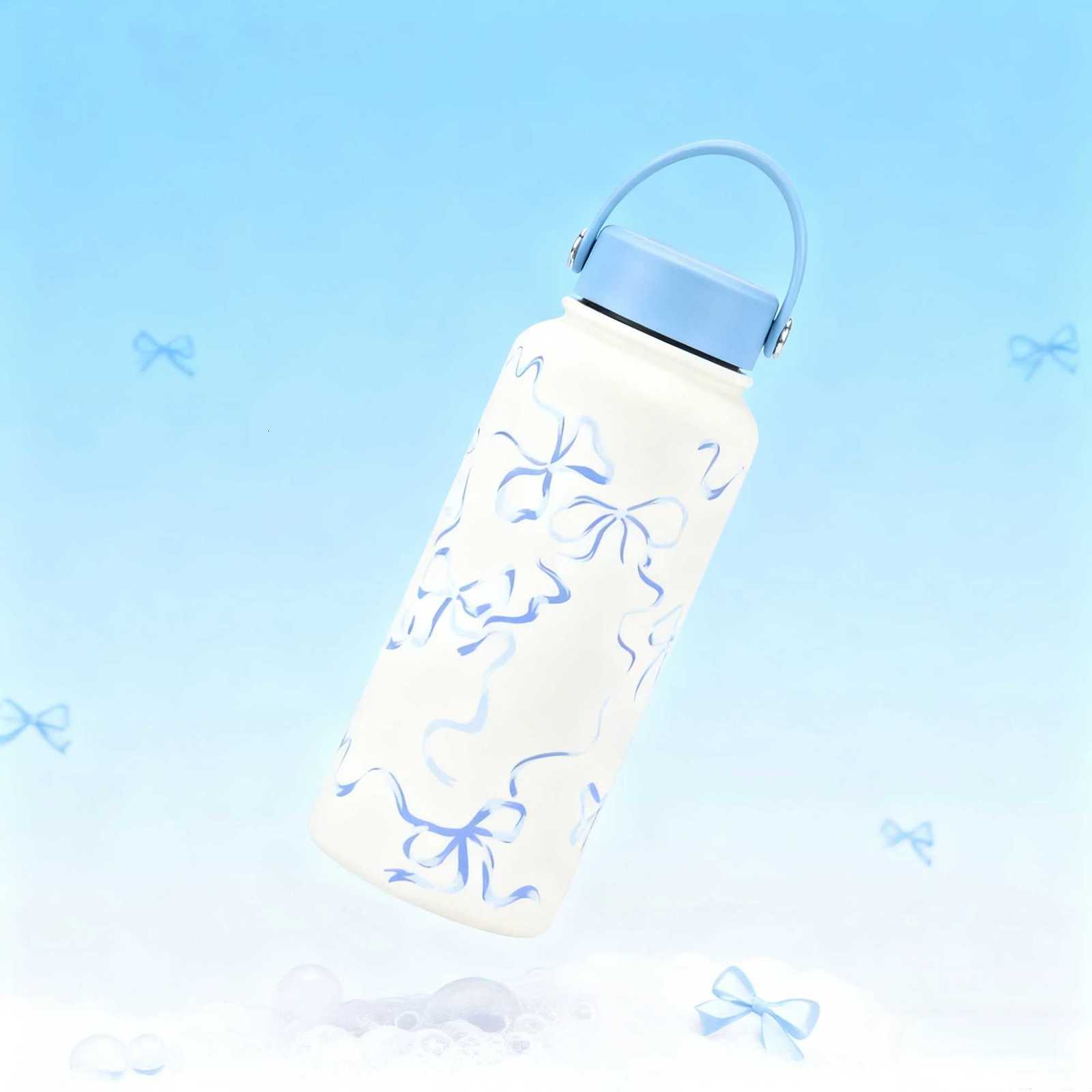 1L Cute Insated Bottle Large Flower Stainless Steel Thermos Portable Vacuum Sports Water Bottle Outdoor Flask Y251020
