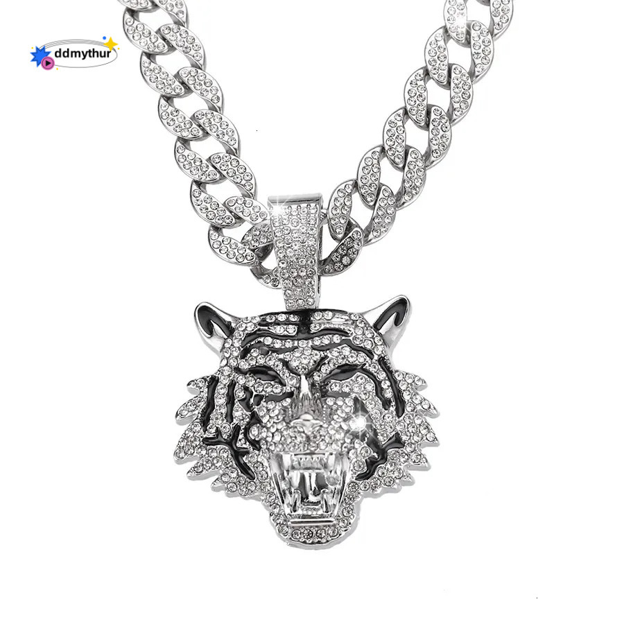 Men's Alloy Cuban Chain Necklace with 3D Tiger Pendant - Hip Hop Style Statement Jewelry ddmythur
