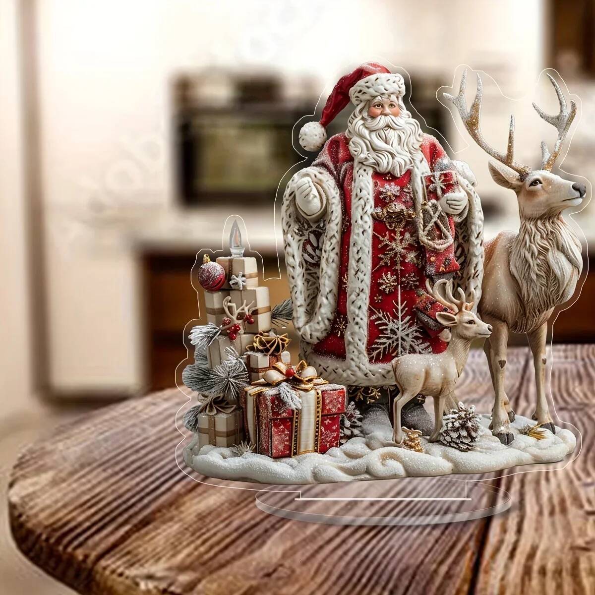 1pcs Reindeer Figurine 2D Acrylic Christmas Santa Claus on Sleigh Decoration Holiday 2025 Party Supplies ddmynov - view 6
