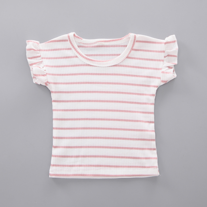 2025 New Hot selling Girl Baby Cute Stripe Short Sleeve New Small and Medium Children's Strap Short Sleeve Set Children's Two Piece Set Free