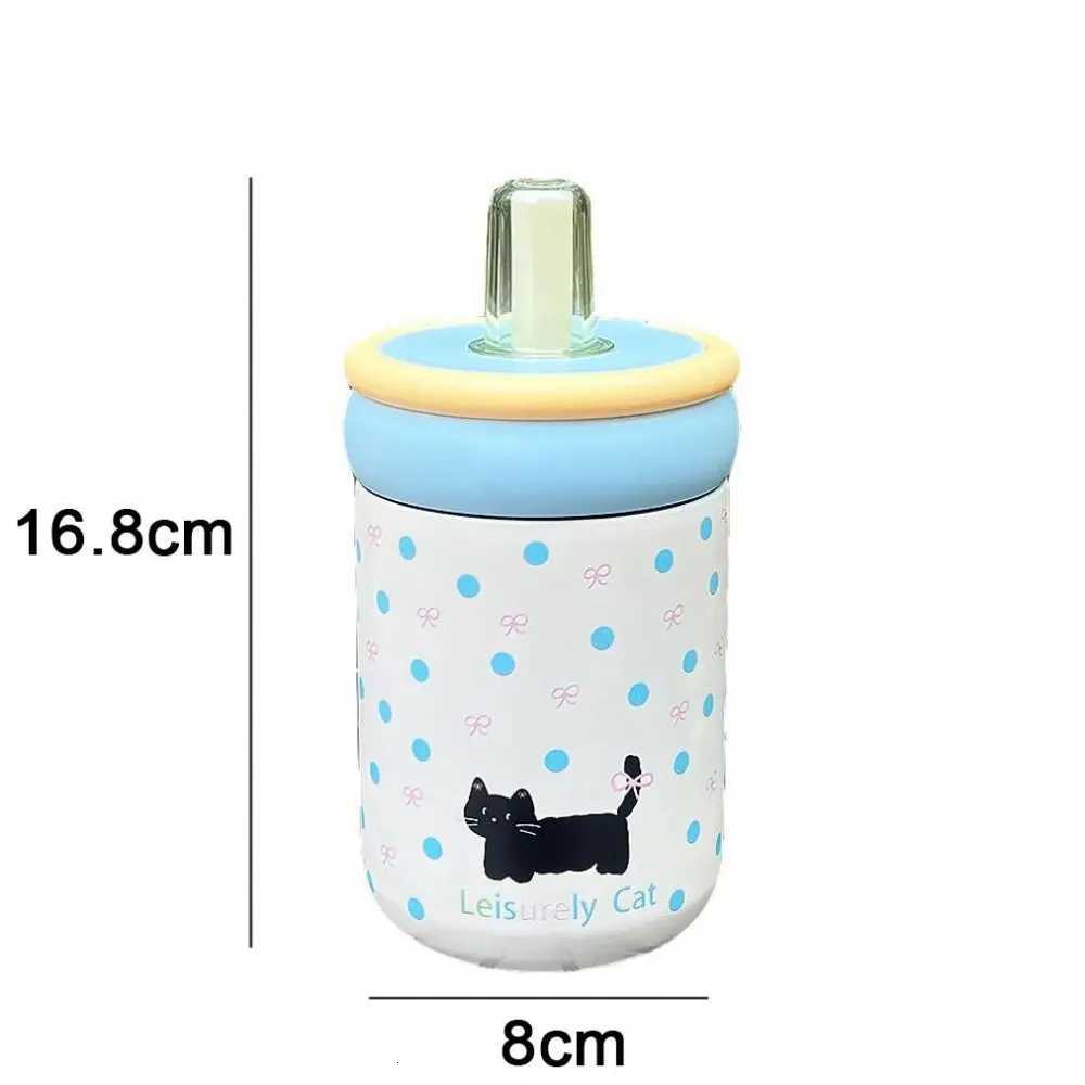 Winter 500ML Thermal Water Bottle With handle Cartoon Cat Vacuum Cup Lid Straw Portable Insated Cup for Student Thermoses Y251020