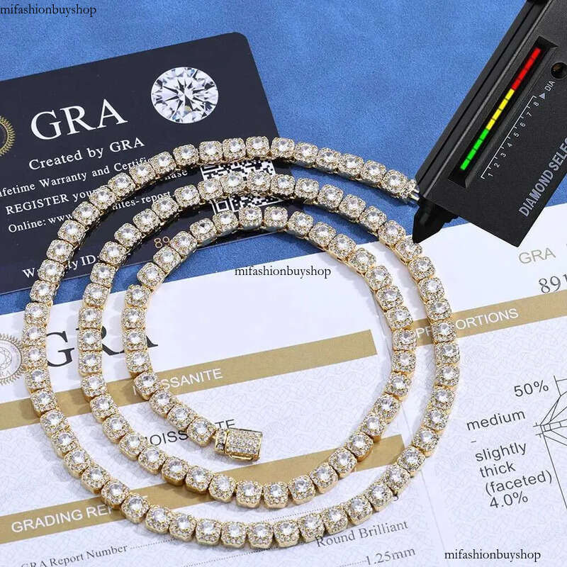 ESKEEM Sterling Sier 5mm Custom VVS Moissanite Dia Cluster Tennis Chain Necklace
