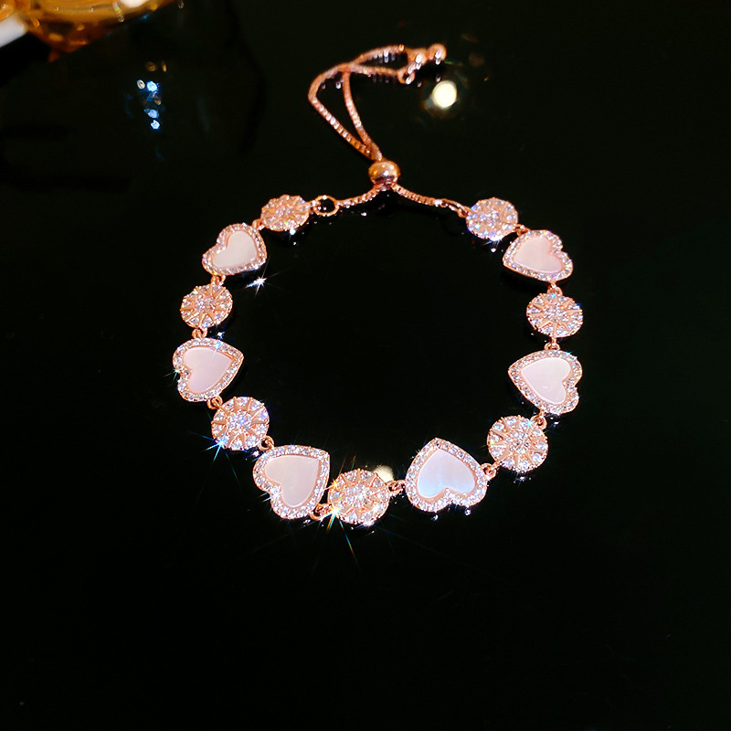 Real Plated Romantic Rose Gold Zircon Ins Style Suower Heart Bracelet Sweet Accessories New Women - view 7