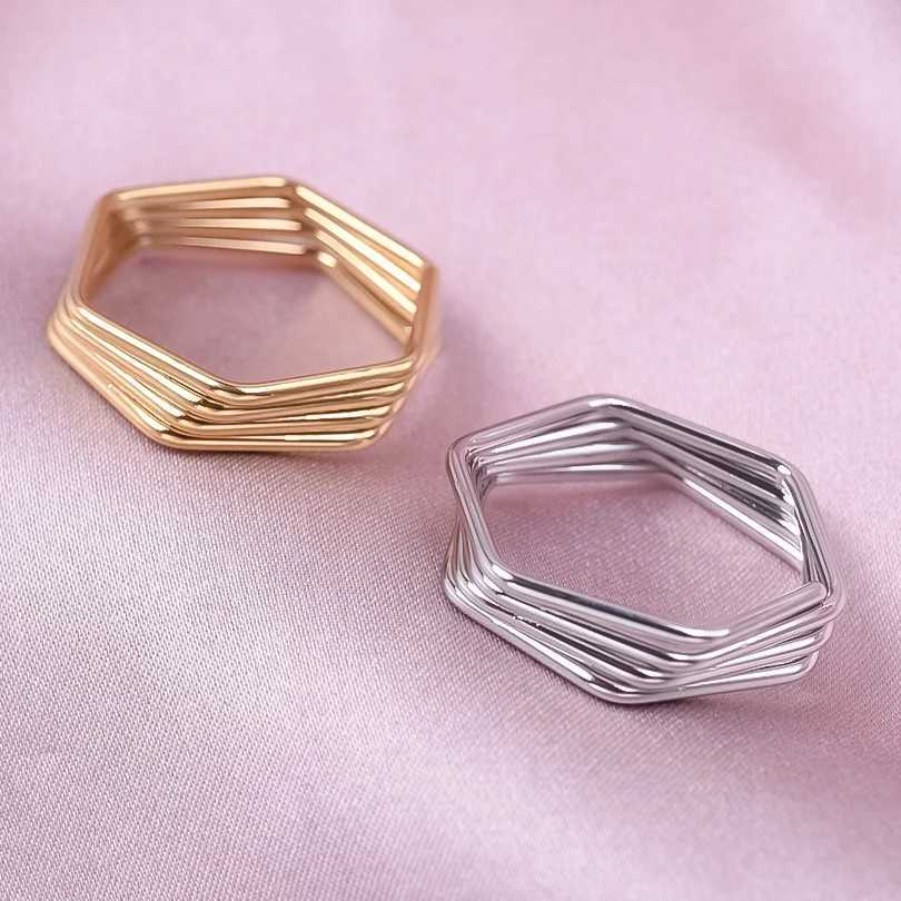 12pcs Stainless Steel Rings Minimalist Hexagonal Four Lines Ring Design Sense Popular Open Ring For Women Jewelry Party Gifts J251020