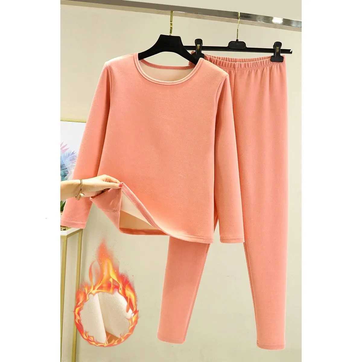 Warm Bottoming Female Padded and Thickened Inner Wear Fall Clothes and Pants Wear Wool Warm Underwear Twopiece SetT251020