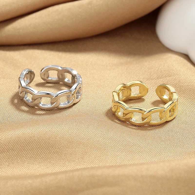 925 Sterling Silver Chain Gold Colour Open Rings For Women Wedding Vintage Luxury Jewelry Accessories J251020
