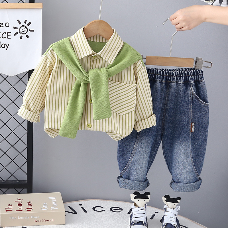 2025 New Hot Selling Baby Clothes Spring and Autumn Scarf Shirt Set for Boys' Western Style Children's 1-Year Old Boys' Baby Autumn Clo