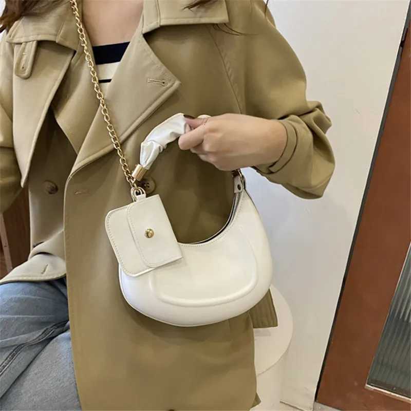 Solid Color Leather Handbag with Small Bag Stylish Underarm Shoulder Bag Fashion Pleated Tote Bag Simple Chain Cross Body BagsT251020