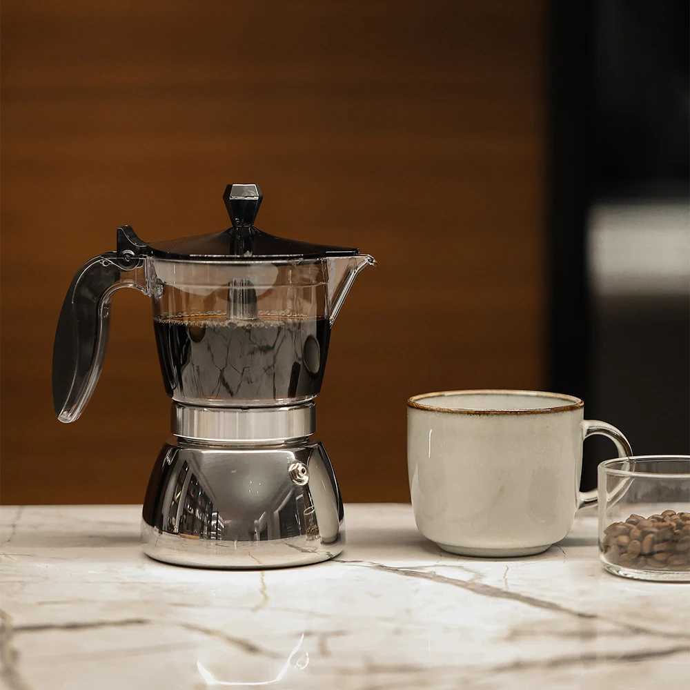 46 SeeThrough Stainless Moka Pot Unique Clear Resin Body 430 Base HeOffCamping Use Works on Induction Gas Y251020
