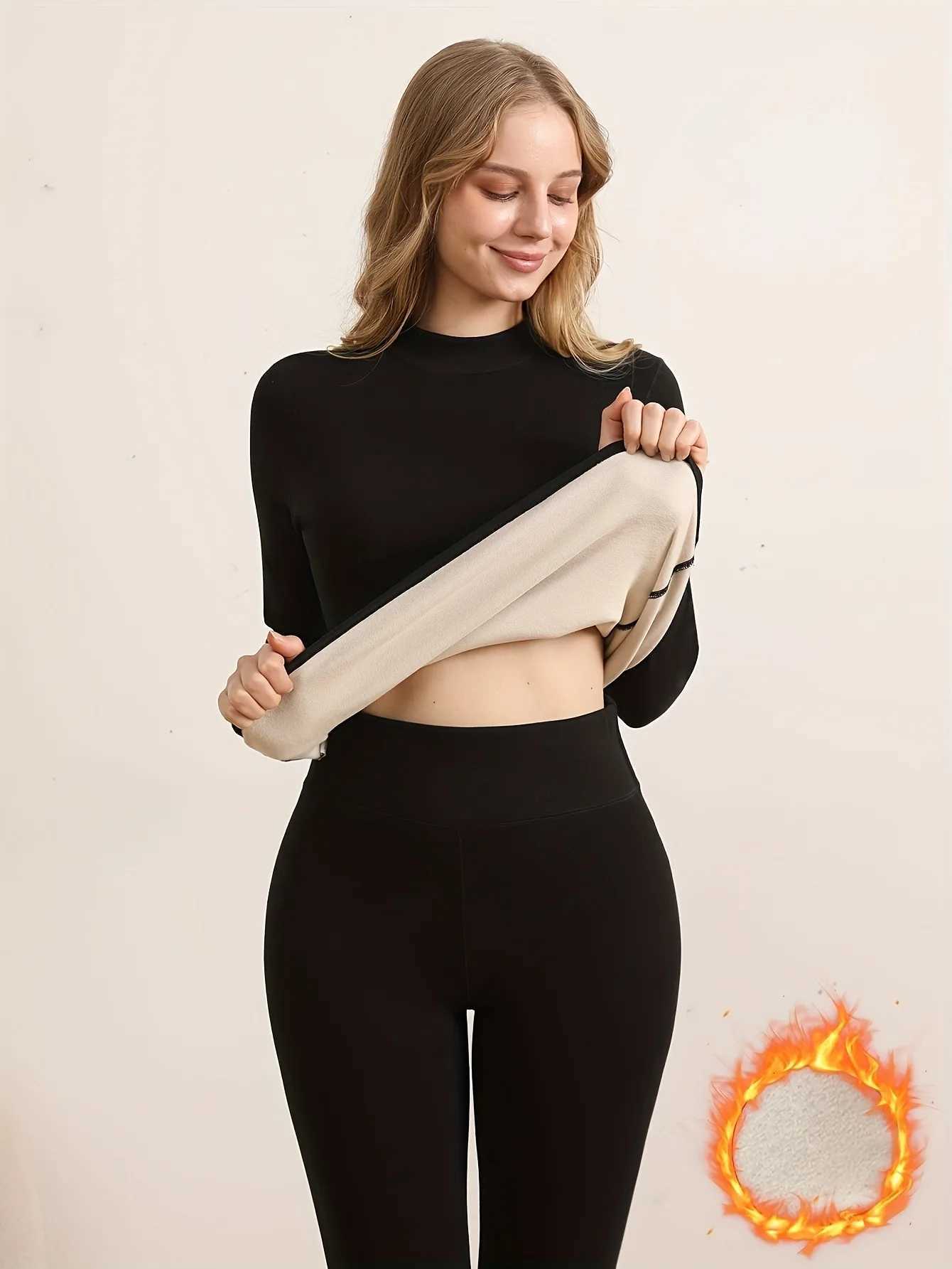 Autumn and Winter WomenS Warm Underwear Set Thickened High Neck Comfortable Shirt Long Sleeve Top and Long Pants 2pcs OutfitT251020