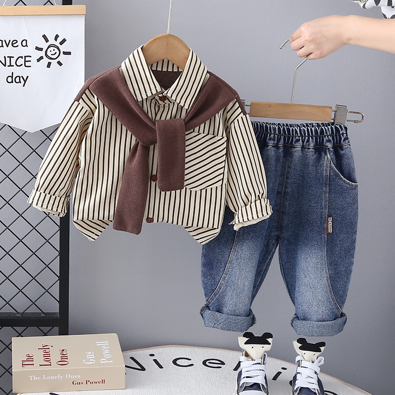2025 New Hot Selling Baby Clothes Spring and Autumn Scarf Shirt Set for Boys' Western Style Children's 1-Year Old Boys' Baby Autumn Clo