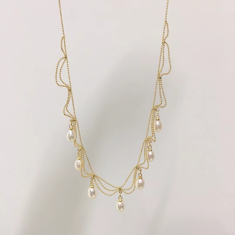 Jewellery High Quality 18K Gold Plated Retro Palace Style Tassel Charm Natural Freshwater Pearl Pendant Necklace for All Occasions Gift Textured Elega